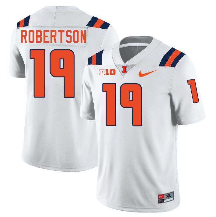 Men #19 Hugh Robertson Illinois Fighting Illini College Football Jerseys Stitched-White